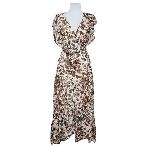 NWT Drew Floral Paisley asymmetric Wrap Dress XS Ruffled Cottagecore Fairy - Picture 2 of 10